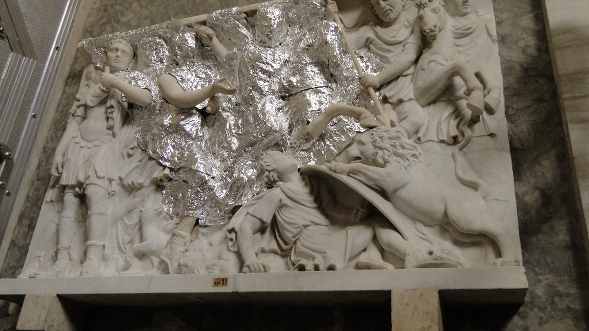 Front of a Continuous Frise Sarcophagus - During Restoration