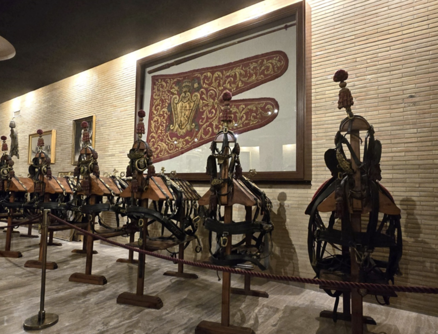 Banner and pole on display at the Carriage Pavilion - Banner of the Noble Gaurd
