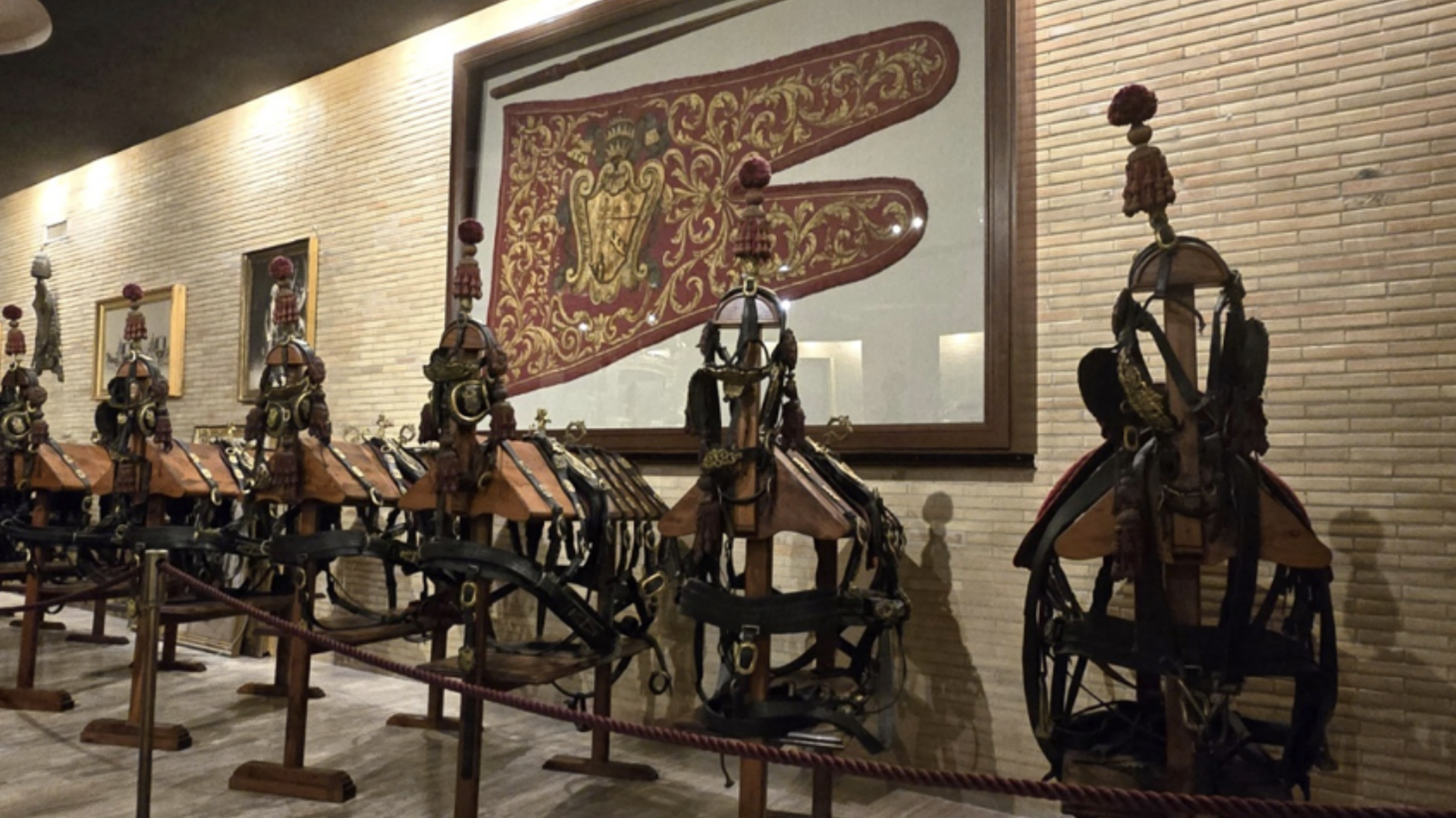 Banner and pole on display at the Carriage Pavilion - Banner of the Noble Gaurd