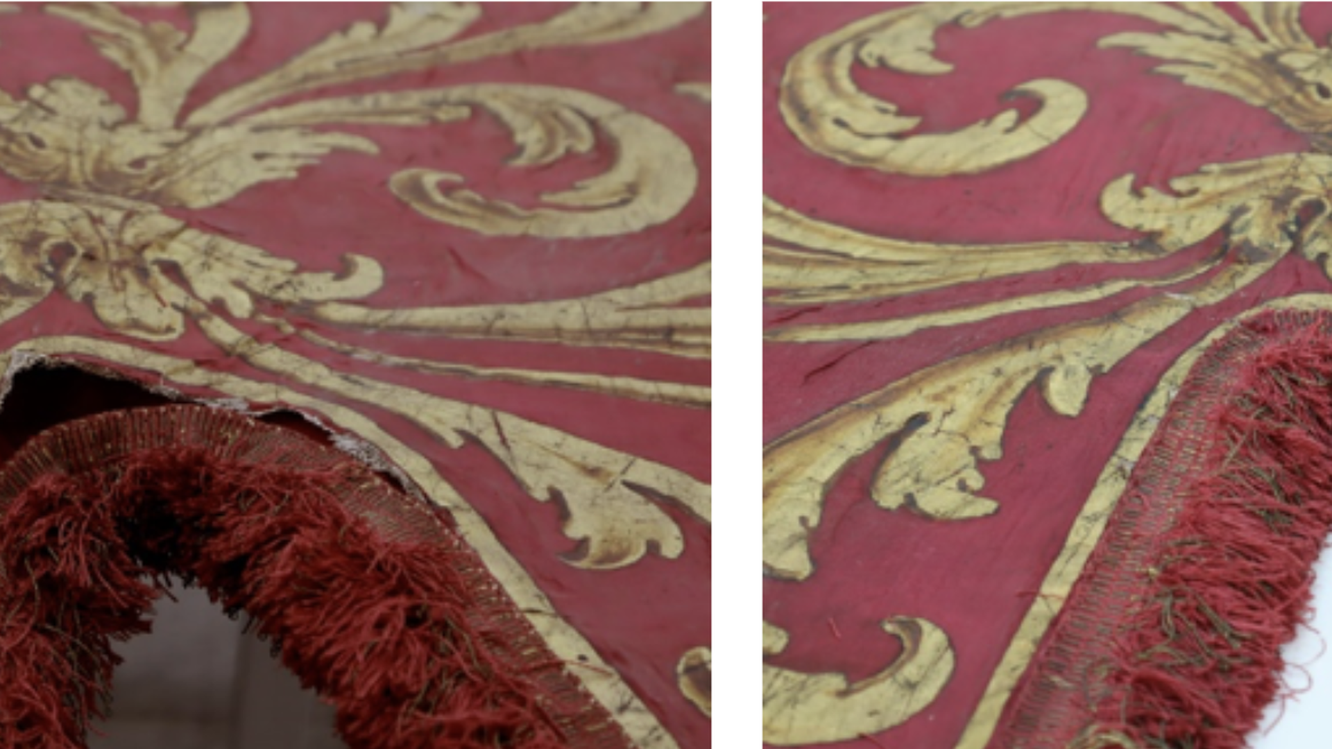 Details of the gluing stages, before and after restoration